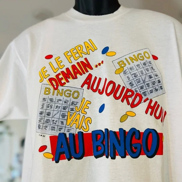 VTG Best Fruit of the Loom-White Graphic T-Shirt with Bingo Design - Picture 2 of 5